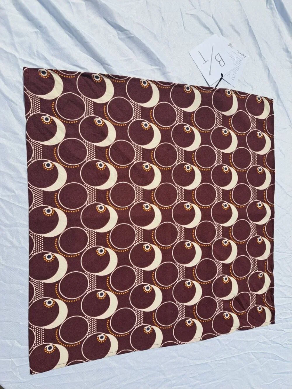 New Bytavi Brown & Cream Circle Geometric Print Scarf Fair Trade